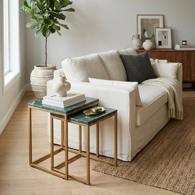 Orsina Nest Of 2 Green Marble Top TablesSquare Green Marble Surface With Gold Finish Iron FrameNesting Tables from B&Q
