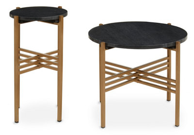 Orsina Set Of 2 Round Black Marble Side TablesBlack Marble Tops On Gold Finish Tripod Iron FramesAccent Tables from B&Q