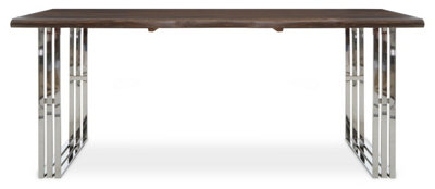 Orsina Natural And Silver Dining TableNatural Wood Top Dining Room TableStainless Steel Loop Base Design from B&Q