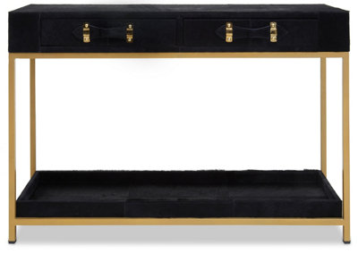 Orsina Hair On Hide Console TableBlack Modern Console Table With 2 Drawer StorageLuxe Design With Gold Frame from B&Q