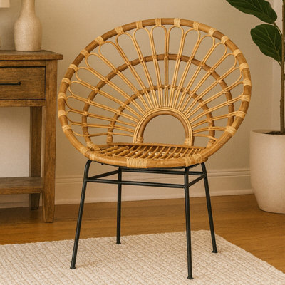 Orsina Brown Natural Rattan Sunflower Back Chair With Black Metal LegsHand Woven Rattan Dining Chair from B&Q