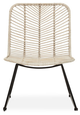 Orsina White Rattan Chair With Black Metal LegsHand Woven Rattan Dining ChairOutdoor Rattan Chair For Garden from B&Q