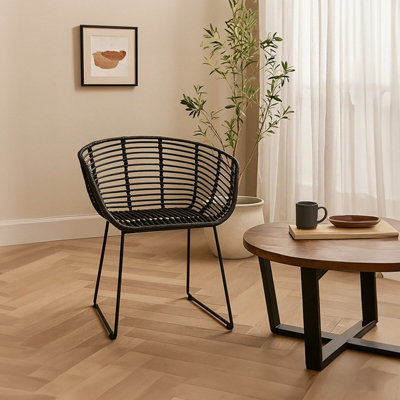 Orsina Versatile Black Natural Rattan ChairSturdy Rattan Arm ChairEasily Maintained Rattan Dining Chair from B&Q