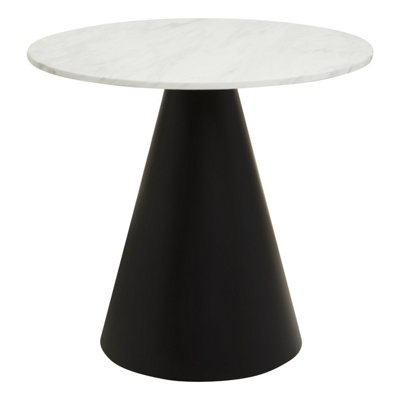 Orsina Round White Marble Top Dining TableGeometric Conical Black Base Design Marble Dining Room Table from B&Q