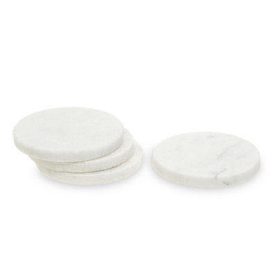 Orsina Set Of Four White Marble Round CoastersDurable Natural Stone Coasters from B&Q