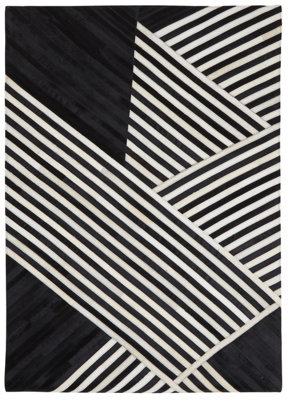 Orsina Bosie Safira Large Black And White Hair On Leather Rug from B&Q