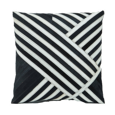 Orsina Bosie Safira Black And White Hair On Leather Cushion from B&Q