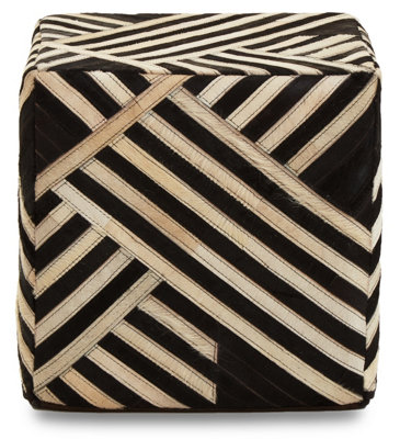 Orsina Bosie Safira Black And White Stripe Leather Pouffe from B&Q