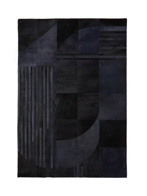 Orsina Bosie Safira Small Black And Grey Deco Print Leather Rug from B&Q