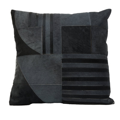 Orsina Bosie Safira Black And Grey Hair On Leather Cushion from B&Q