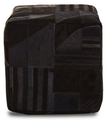Orsina Bosie Safira Black And Grey Deco Print Leather Pouffe from B&Q