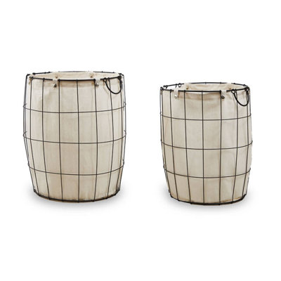 Orsina Set Of Two Matte Black Laundry BasketsMinimal Laundry Hampers With Cotton LinersRound Wire Frame Baskets from B&Q