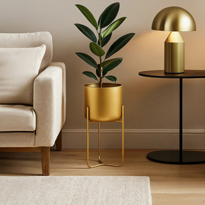 Orsina Avento Small Gold Finish Floor Planter from B&Q