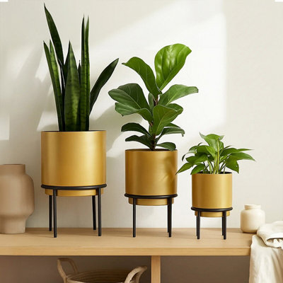 Orsina Avento Set Of Three Gold Finish Planters from B&Q