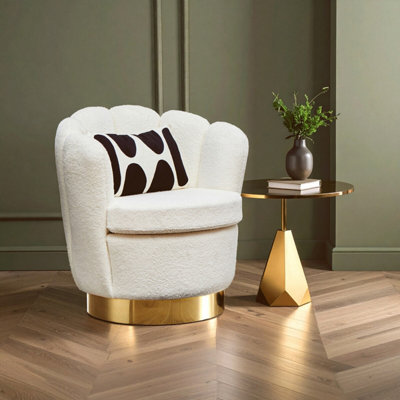 Orsina White Velvet Upholstered Round ChairAccent Chair For Living RoomAccent Lounge Chair With Golden Base from B&Q