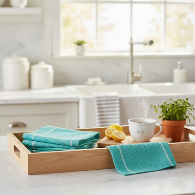Orsina Efficient Set Of Three Green And White Tea TowelsAbsorbent Durable Tea TowelsSoft Tea Towels For Kitchen from B&Q