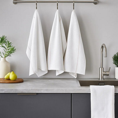 Orsina Efficient Set Of Three White And Almond Tea TowelsAbsorbent Durable Tea TowelsSoft Towels For Kitchen from B&Q
