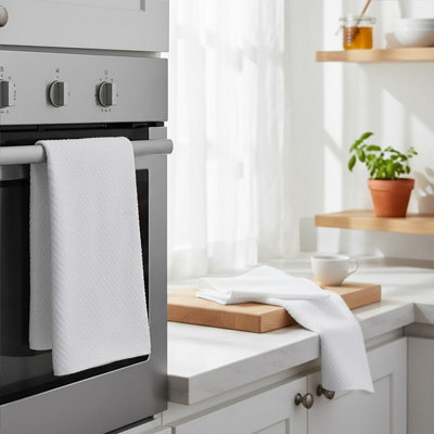 Orsina Efficient Set Of Three White Terry Tea TowelsDurable Tea Towels For BreakfastSoft Tea Towels For Kitchen from B&Q