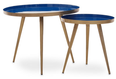 Orsina Blue Enamel Nest Of Two TablesLuxe Modern Side Tables With Matt Gold LegsSpace-Saving Nesting Tables from B&Q