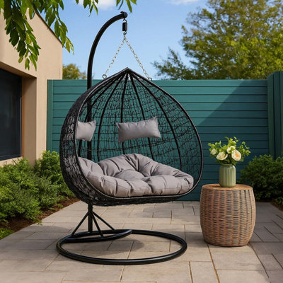 Orsina Double Black Hanging Chair With Round BaseSpacious Seating Hanging ChairEasy To Clean Swing Chair from B&Q