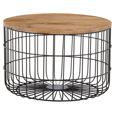 Orsina Wooden Side Table With Black Open FrameCage Dersign End TableSturdy Iron Cage Bedside Table from B&Q