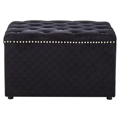 Premier Housewares Interiors By Premier Square Black Velvet OttomanStylish Padded Velvet FootstoolCompact Upholstered Pouffe For Living Room from B&Q