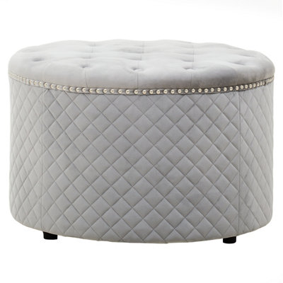 Premier Housewares Interiors By Premier Round Grey Velvet OttomanPlush Tufted Footstool With Soft Grey Velvet TopRound Upholstered Pouffe from B&Q