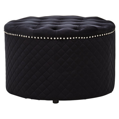Premier Housewares Interiors By Premier Round Black Velvet OttomanLuxurious Padded Footstool With Button Tufted SeatStud Detail Tufted Sides from B&Q