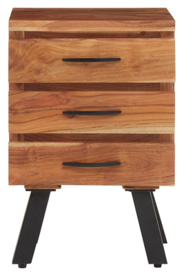 Orsina Three Drawer Acacia Side TableNatural Solid Acacia Wood With Industrial Black Iron LegsEnd Table from B&Q