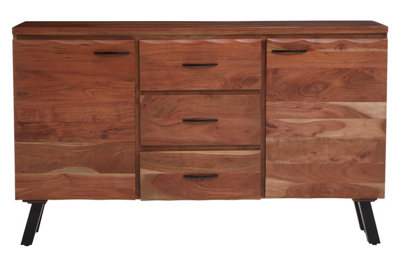 Orsina Large Acacia SideboardSolid Acacia Wood 2 Door3 Drawer Buffet CabinetBlack Iron Legs And Hardware from B&Q
