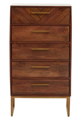 Orsina 5 Drawer ChestMango Wood Bohemian Dresser With Gold Iron AccentsFunctional Tallboy Storage Unit from B&Q