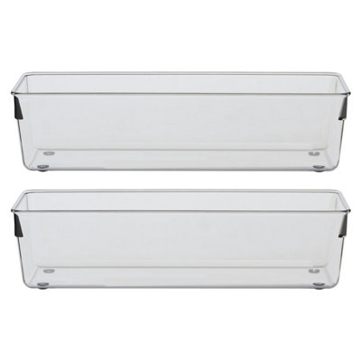 Orsina Sturdy Build Small Set Of Two Slim Kitchen OrganisersIntegrated Handle Narrow Storage Boxes For Fridge from B&Q