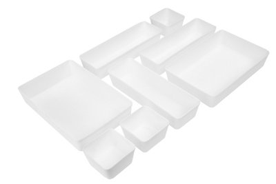 Orsina Versatile Eight Piece Drawer Set OrganiserIntegrated Handle Narrow Storage BoxesVersatile Sleek Boxes from B&Q