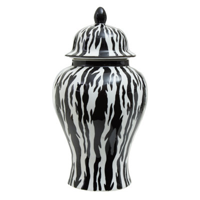 Orsina Small Ceramic Jar With LidElegant Urn Shaped Decorative Jar In Monochrome FinishBlack And White Stoneware from B&Q