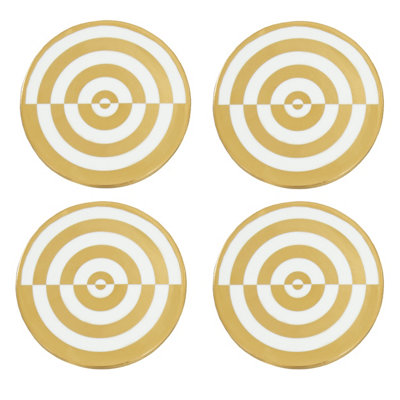 Orsina Decorative White And Gold Ceramic Coaster SetLuxe Glazed Stoneware Coasters With Bullseye Pattern from B&Q