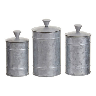 Orsina Set Of 3 Galvanised Steel CanistersRustic Storage Jars For TeaCoffee & SugarVintage Farmhouse Style from B&Q