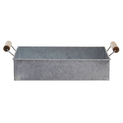 B&Q -  Galvanised Steel Rectangular TrayRustic Metal Serving Tray With Raised Edges And HandlesVintage