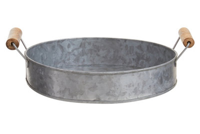 B&Q -  Drummond Galvanised Steel Round Tray With Wood Handles