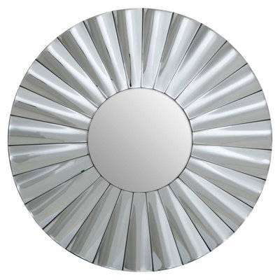 Orsina Contemporary Round Silver Wall MirrorSculptural Decorative Mirror With Radial PatternStatement Wall Décor from B&Q