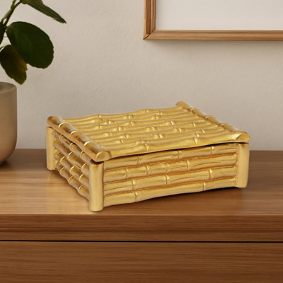 Orsina Hiba Small Gold Finish Bamboo Effect Trinket Box from B&Q