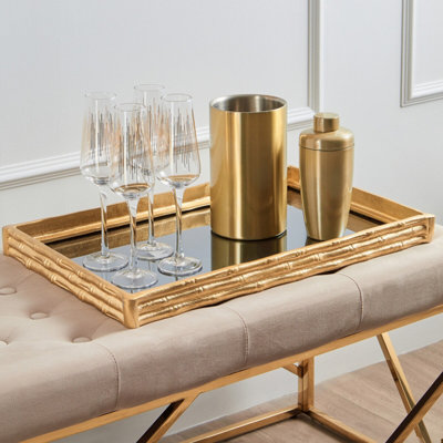 Orsina Hiba Gold Finish Bamboo Effect Mirrored Tray from B&Q