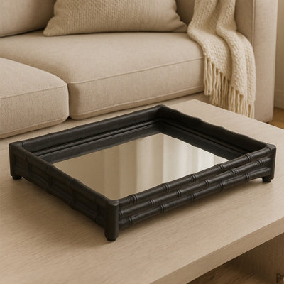 Orsina Hiba Black Finish Bamboo Effect Mirrored Tray from B&Q