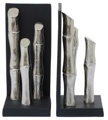 Premier Housewares Hiba Set Of Two Silver Finish Bamboo Effect Bookends from B&Q