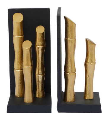 Premier Housewares Hiba Set Of Two Gold Finish Bamboo Effect Bookends from B&Q