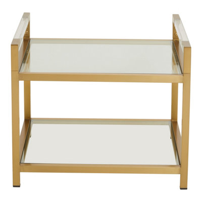 Orsina Matte Gold 2 Tier End TableModern Art Deco StyleGlass Shelves And Durable Stainless Steel Construction from B&Q