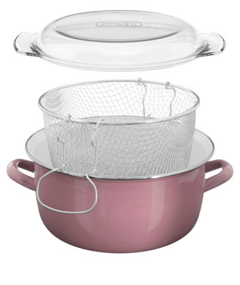 Orsina Unisex Pink Deep Fryer, Steel Home Fryer With Enamel Coating, Home Utensils, Coated Fish Fryer For Kitchen - Image 8