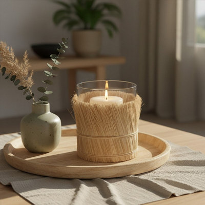 Orsina Modern Natural Candle HolderCoastal Styled Large Candle HolderNatural And Round Glass Candle Holder from B&Q
