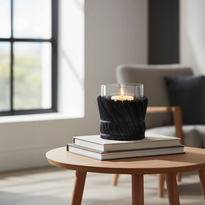 Orsina Modern Black Candle HolderCoastal Styled Large Candle HolderNatural Black And Round Glass Candle Holder from B&Q