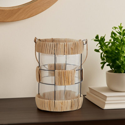 Orsina Natural Rattan Large LanternRustic And Stylish Glass LanternBlack Metal And Clear Glass Candle Lantern from B&Q