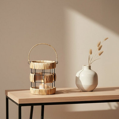 Orsina Natural Rattan Small LanternRustic And Stylish Glass LanternBlack Metal And Clear Glass Candle Lantern from B&Q